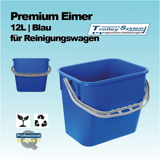 Premium Eimer 12 Liter blau passend für Reinigungswagen Trolley-System