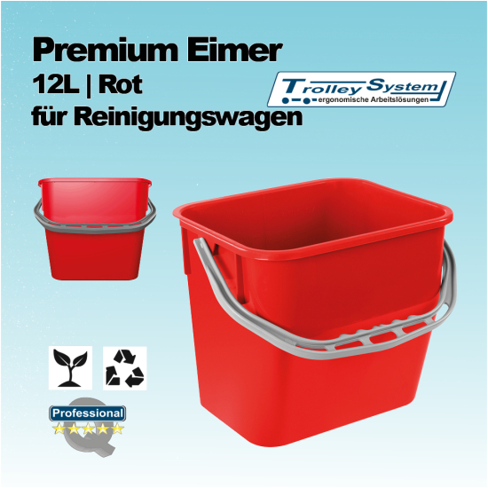 Premium Eimer 12 Liter rot passend für Reinigungswagen Trolley-System