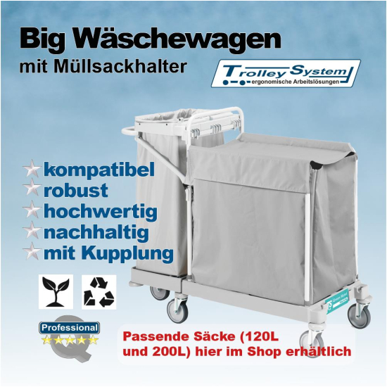 Big Wäschewagen mit Müllsackhalter Trolley-System
