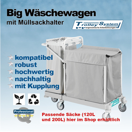 Big Wäschewagen mit Müllsackhalter I Trolley-System