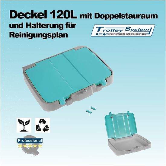 Deckel 120 Liter mit Doppelstauraum und Halterung fr Reinigungsplan I Trolley-System