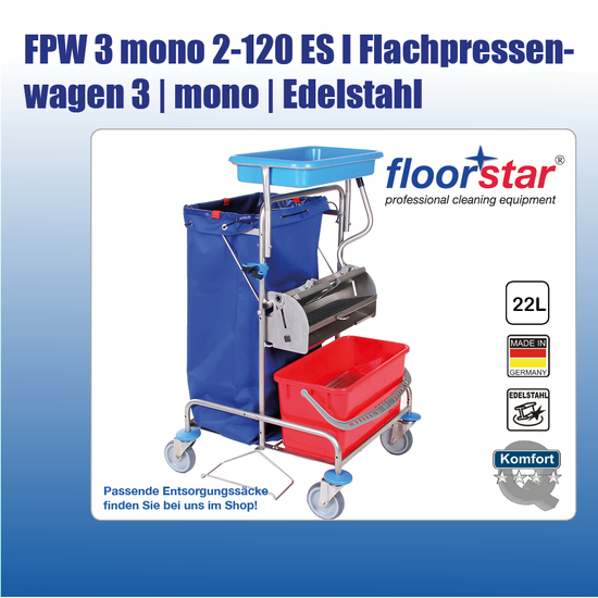 FPW 3 mono 2-120 ES I Flachpressenwagen 3 mono Edelstahl (ohne Sack)I Floorstar
