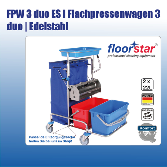 FPW 3 duo ES I Flachpressenwagen 3 duo Edelstahl (ohne Sack)I Floorstar