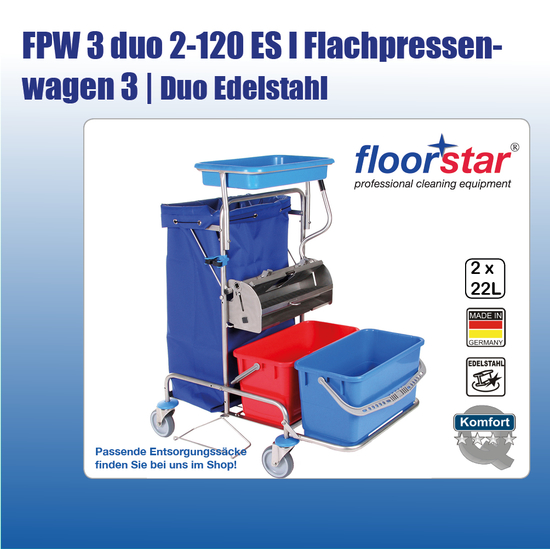 FPW 3 duo 2-120 ES I Flachpressenwagen 3 duo Edelstahl (ohne Sack)I Floorstar