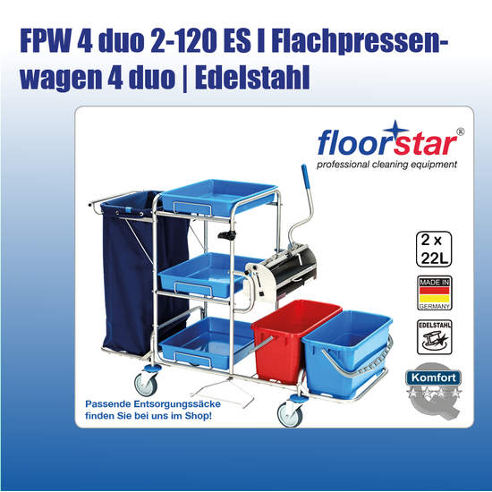 FPW 4 duo 2-120 ES I Flachpressenwagen 4 duo - Edelstahl (ohne Sack)I Floorstar