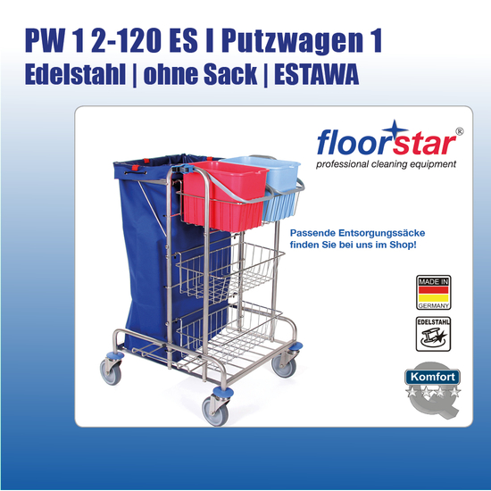 PW 1 2-120 ES I Putzwagen 1 - Edelstahl (ohne Sack) ESTAWA I Floorstar