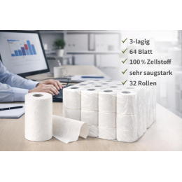 Küchenrollen 3-lagig 64 Blatt - saugstarkes Küchenpapier für Gastronomie & Gewerbe