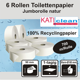 6 Toilettenpapier Jumbo Rolle 1lag. natur 700m lang I...