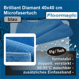 Brillant Diamant Microfasertuch 40x40cm, blau I Floormagic