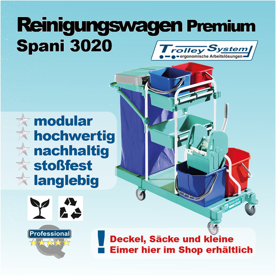 Reinigungs-Wagen Premium Spani 3020 aus hochwertigen Kunststoff I Trolley-System