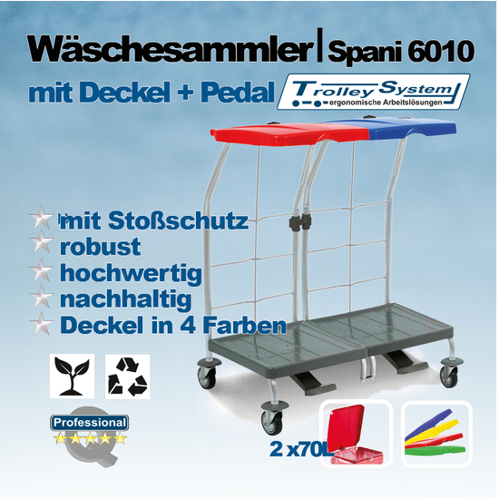 Wäschesammler Premium Spani 6010, 2x70l I Trolley-System