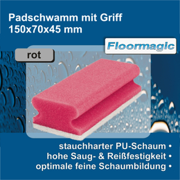 Padschwamm mit Griff rot/weiß extra 150 x 70 x 45 mm I Floormagic