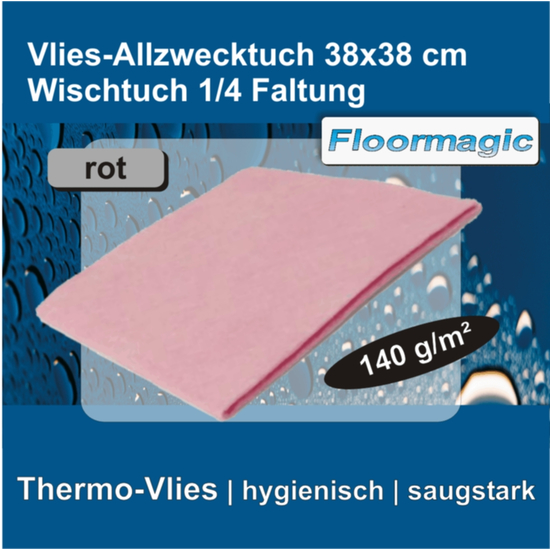 Vlies-Allzwecktuch rot Wischtuch 38 x 38 cm, 1/4 Faltung I Floormagic