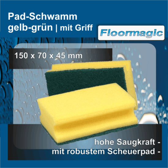 Pad-Schwamm mit Griff 150 x 70 x 45 mm gelb/grn I Floormagic