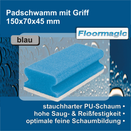 Padschwamm mit Griff blau/wei extra 150 x 70 x 45 mm I Floormagic