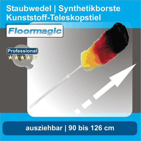 Staubwedel Kunststoff-Teleskopstiel, Synthetikborste 90 - 126 cm I Floormagic