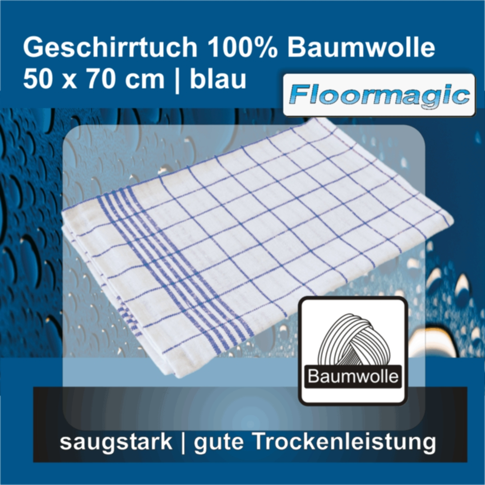 Geschirrtuch 50x70cm I 100% Baumwolle, blau I Floormagic