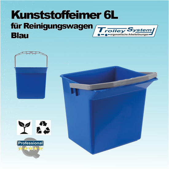Premium Kunststoffeimer Spani 6l in blau I Trolley-System