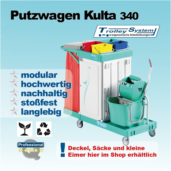 Reinigungswagen Kulta 340 aus hochwertigen Kunststoff I Trolley-System