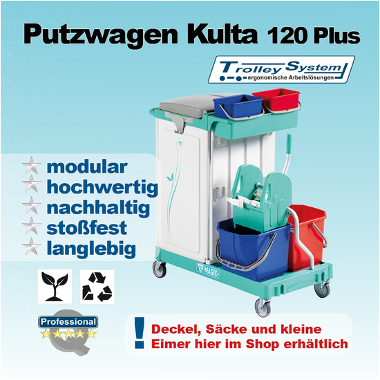 Reinigungswagen Kulta 120 Plus aus hochwertigen Kunststoff I Trolley-System