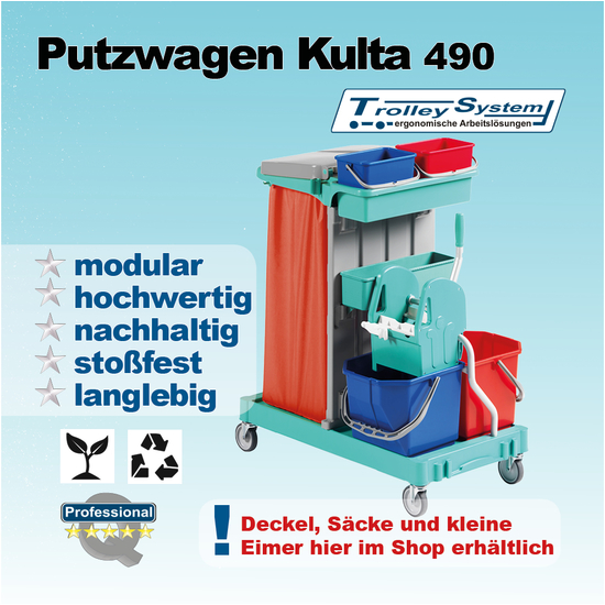 Putzwagen Kulta 490 aus hochwertigen Kunststoff I Trolley-System