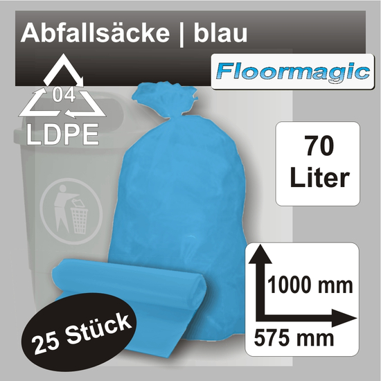 LDPE-Abfallscke 70L in blau, 575x1000mm, 36my, 25 Stck I Floormagic