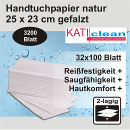 Handtuchpapier 25 x 23 cm, 2 lagig, natur 3200 Blatt...