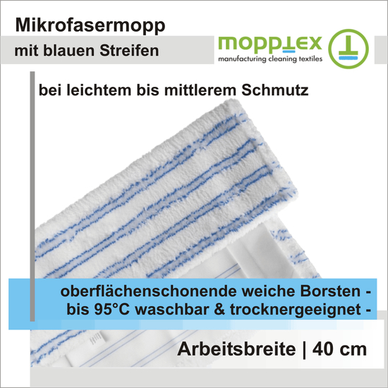 Mikrofasermopp mit blauen Streifen 40 cm I Mopptex