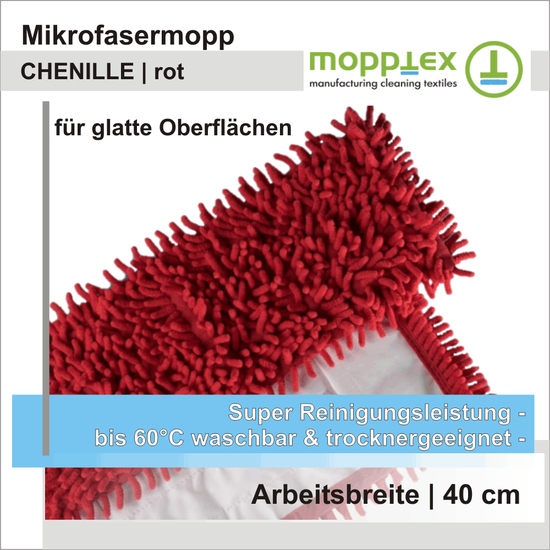 Mopptex Mikrofasermopp CHENILLE rot 40 cm I 50 Stück