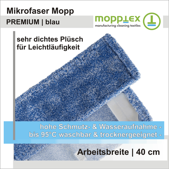 Mikrofaser PREMIUM Mopp blau 40 cm I Mopptex