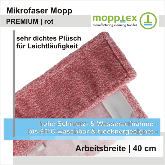 Mopptex Mikrofaser PREMIUM Mopp rot 40 cm I 50 Stück