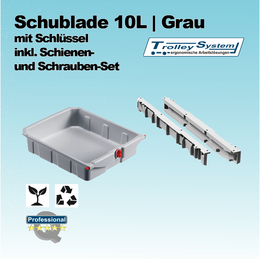 Schublade 10l mit Schlüssel inklusive Schienen und Schrauben-Set I Trolley-System