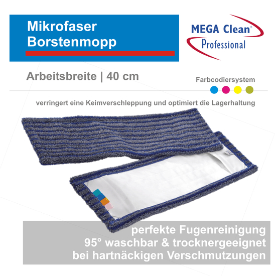 Mega Clean Mikrofaser Borstenmop 40 cm I 50 Stück
