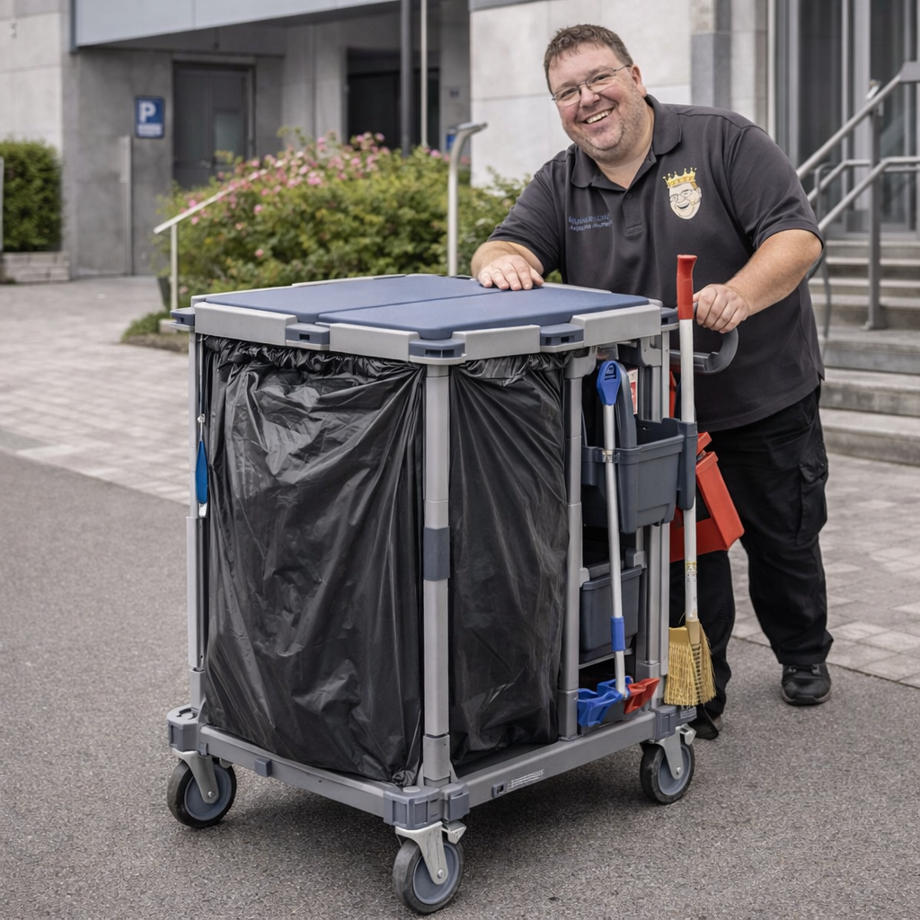 LappenPrinz mit Abfallwagen mit Rollen für strukturierte Müllentsorgung im gewerblichen Einsatz