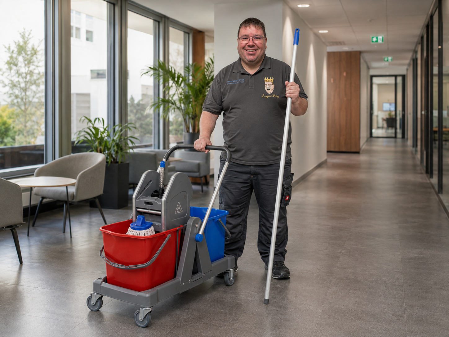 Doppelfahreimer für hygienische Bodenreinigung mit Frischwasser und Schmutzwasser im Gewerbe mit LappenPrinz