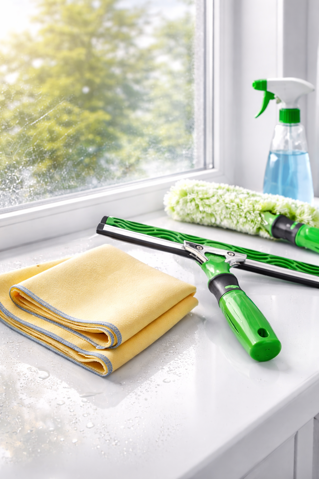 Fensterleder für streifenfreie Fensterreinigung im professionellen Einsatz