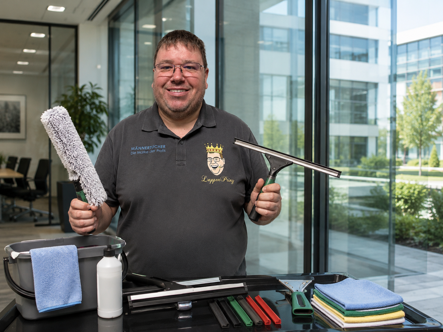LappenPrinz mit Fensterreinigung Zubehör für professionelle Glasreinigung im Gewerbe