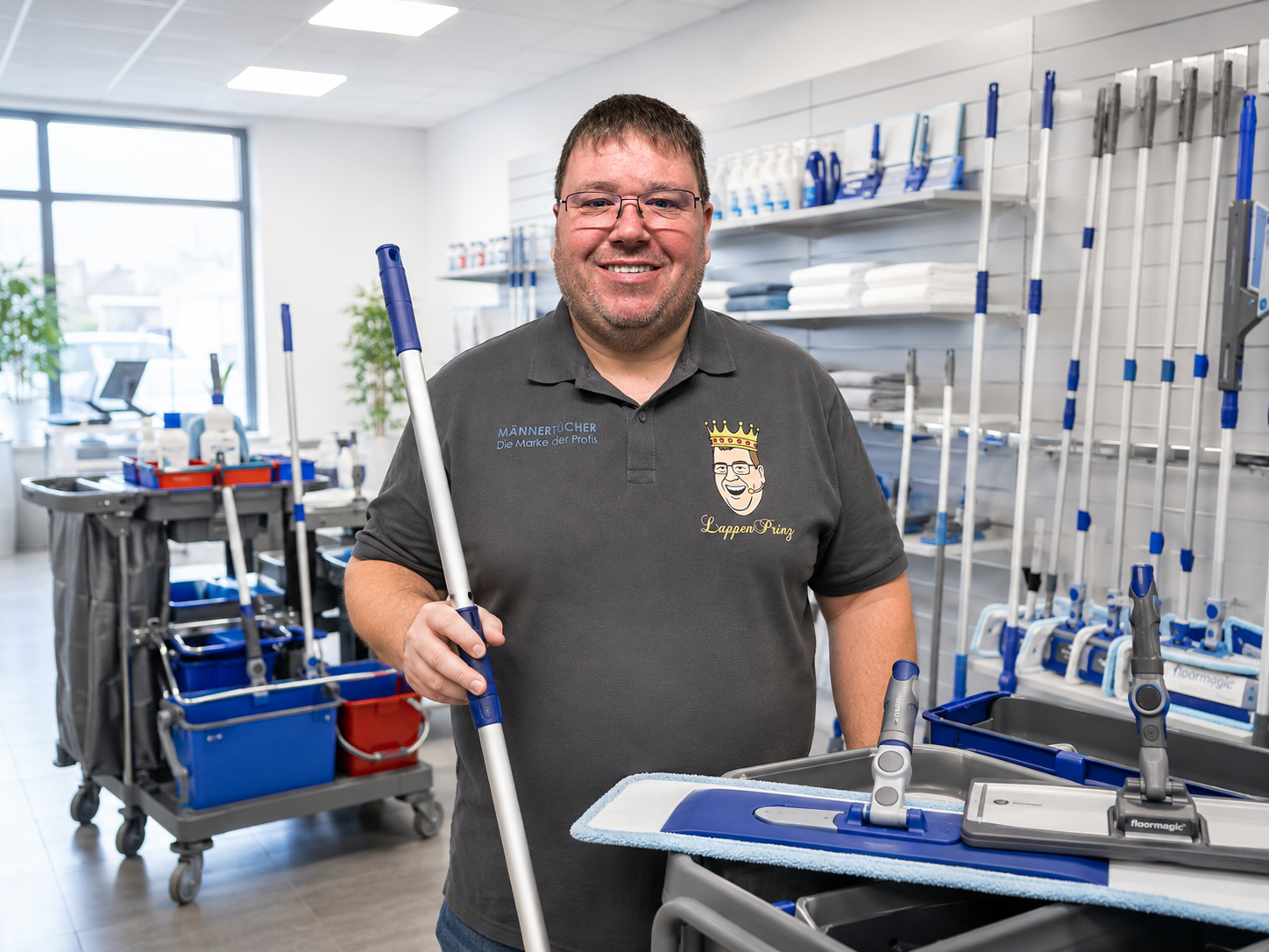 Floormagic Wischsysteme Klapphalter und Reinigungswagen für Gebäudereinigung Gewerbe und Objektbetrieb