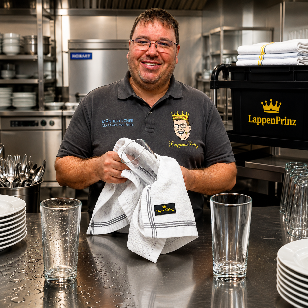 Geschirrtücher für Gastronomie Großküche Kantine und streifenfreie Gläser