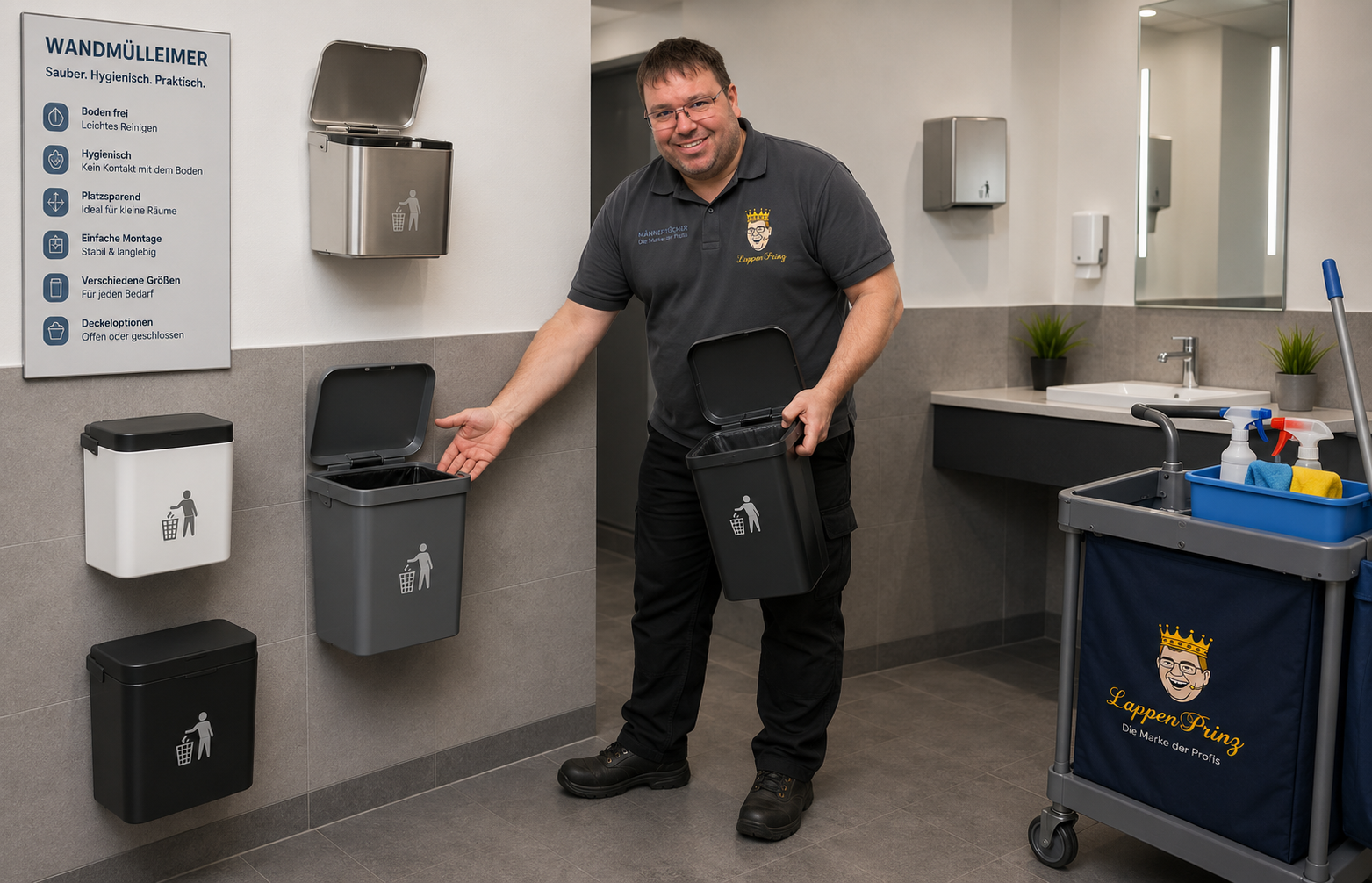Mülleimer zur Wandmontage für Sanitärbereiche Waschraum und Objektpflege