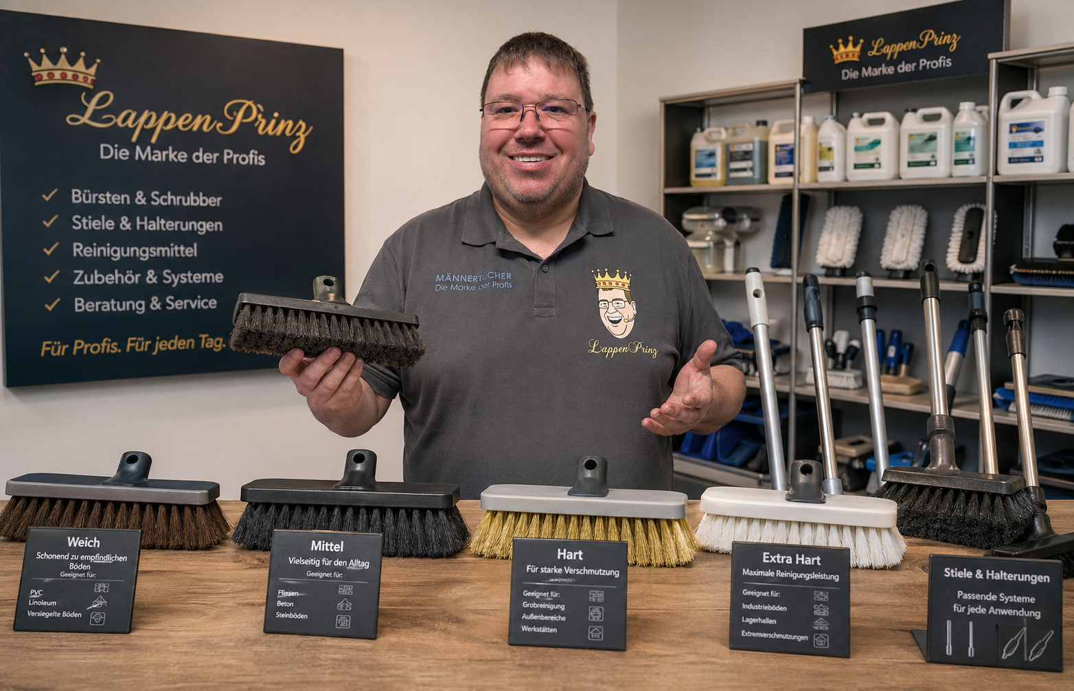 LappenPrinz zeigt passende Schrubber für Betrieb, Werkstatt, Küche und Sanitär