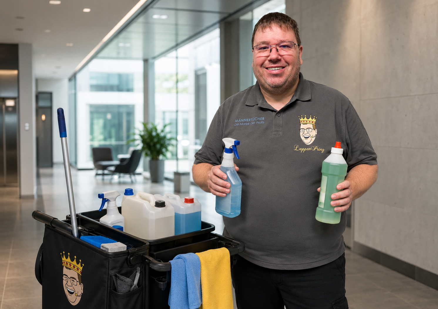 LappenPrinz mit professionellen Reinigungsmitteln für Boden, Sanitär, Glas und Objektpflege