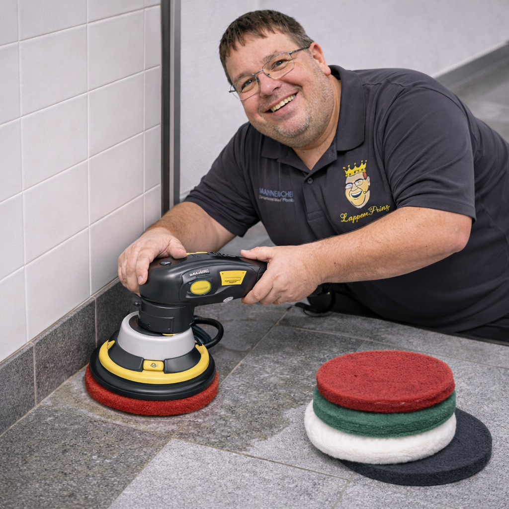 LappenPrinz mit Reinigungspads 205 mm 8 Zoll für kleinere bis mittlere Bodenflächen und Randbereiche im gewerblichen Einsatz