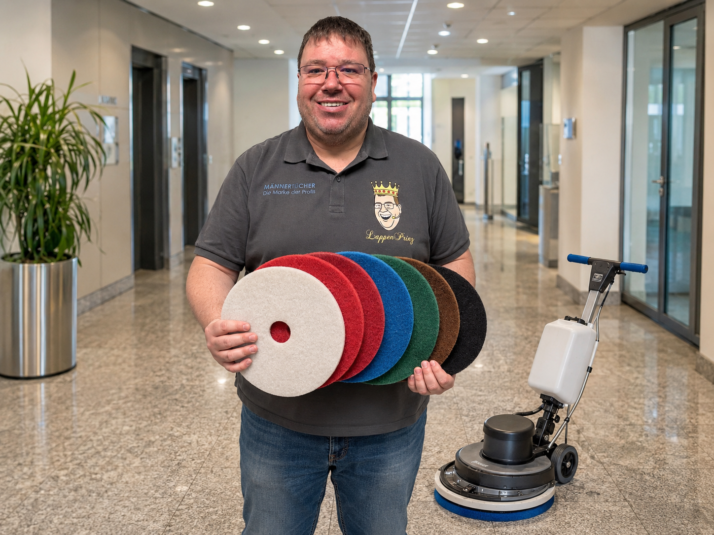 LappenPrinz mit Reinigungspads 305 mm 12 Zoll für professionelle Bodenreinigung in der Gebäudereinigung