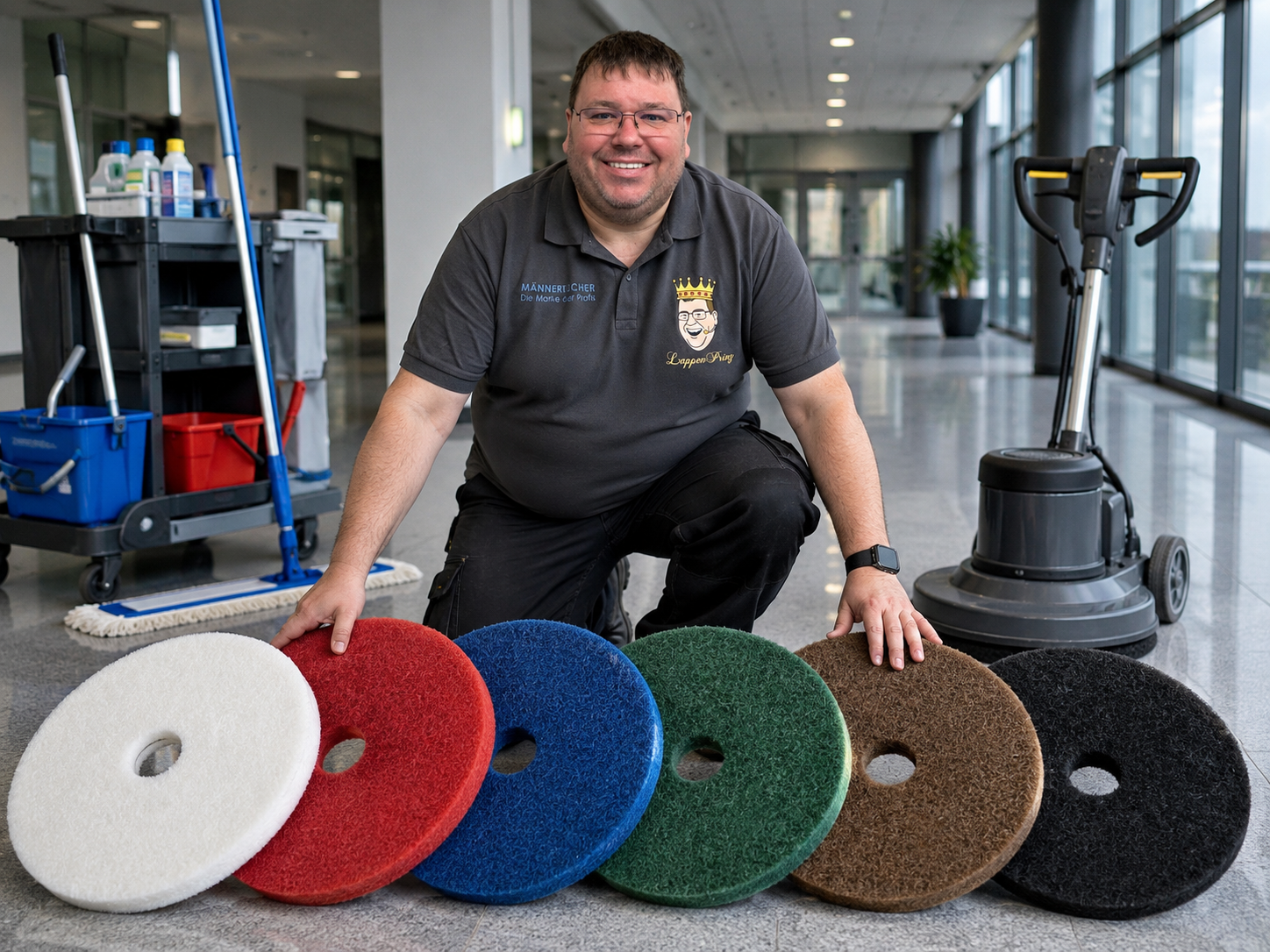 LappenPrinz mit Reinigungspads 432 mm 17 Zoll für professionelle Bodenreinigung in der Gebäudereinigung