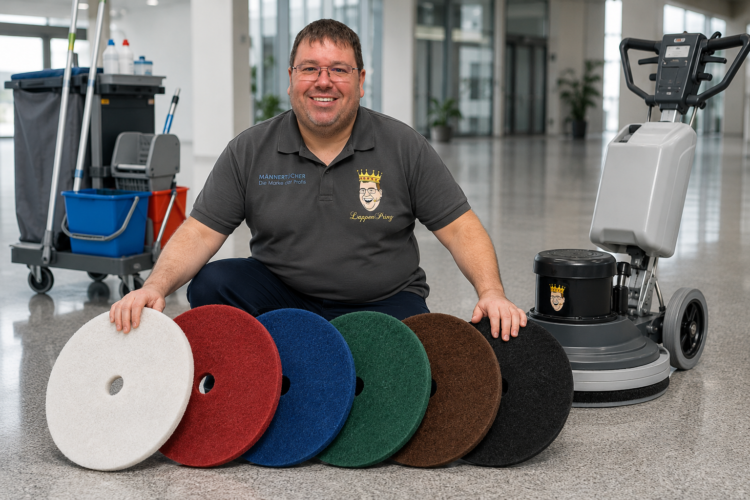 LappenPrinz mit Reinigungspads 560 mm 22 Zoll für professionelle Bodenreinigung in der Gebäudereinigung