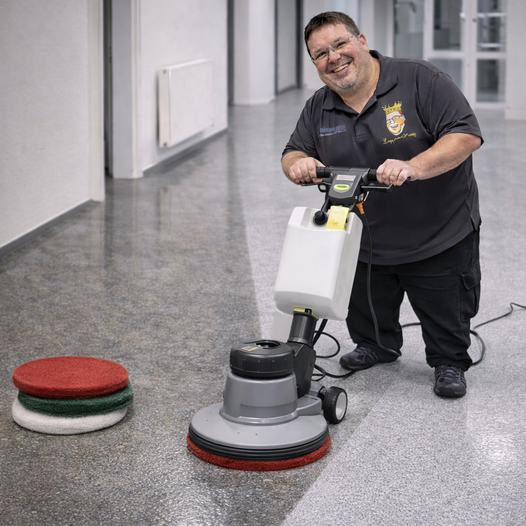 LappenPrinz mit Reinigungspads für gleichmäßige maschinelle Bodenreinigung im gewerblichen Einsatz