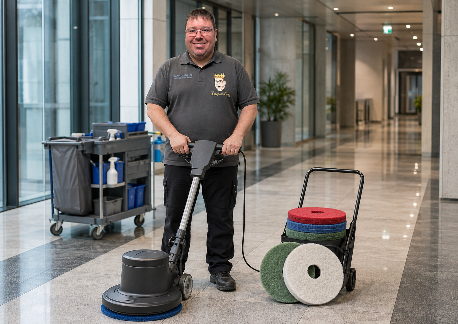 Reinigungspads und Superpads für Einscheibenmaschinen in der professionellen Gebäudereinigung mit LappenPrinz