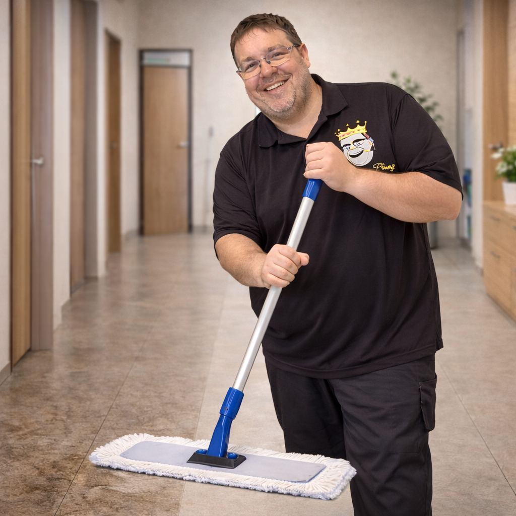 LappenPrinz mit Stiel für Klapphalter für ergonomische Bodenreinigung im gewerblichen Einsatz