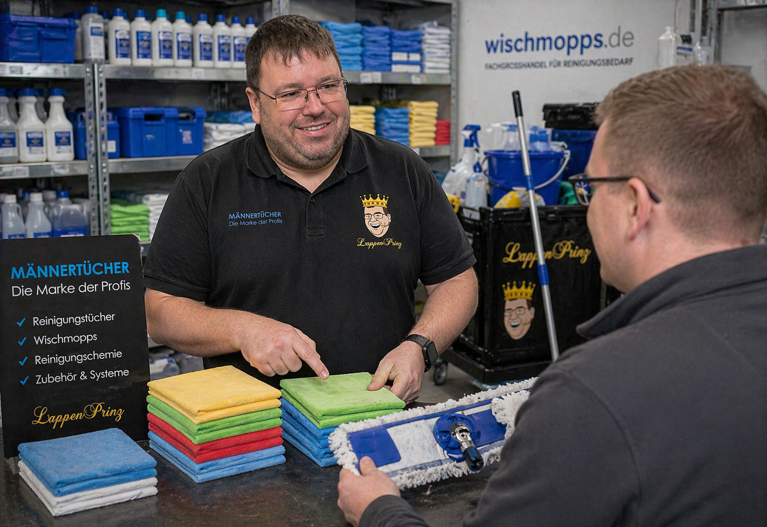 Tino Deterding berät gewerbliche Kunden zu professionellem Reinigungsbedarf